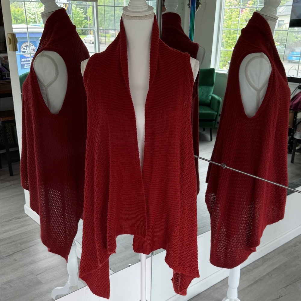Maurices Open-Front Knit Vest in Deep Red
